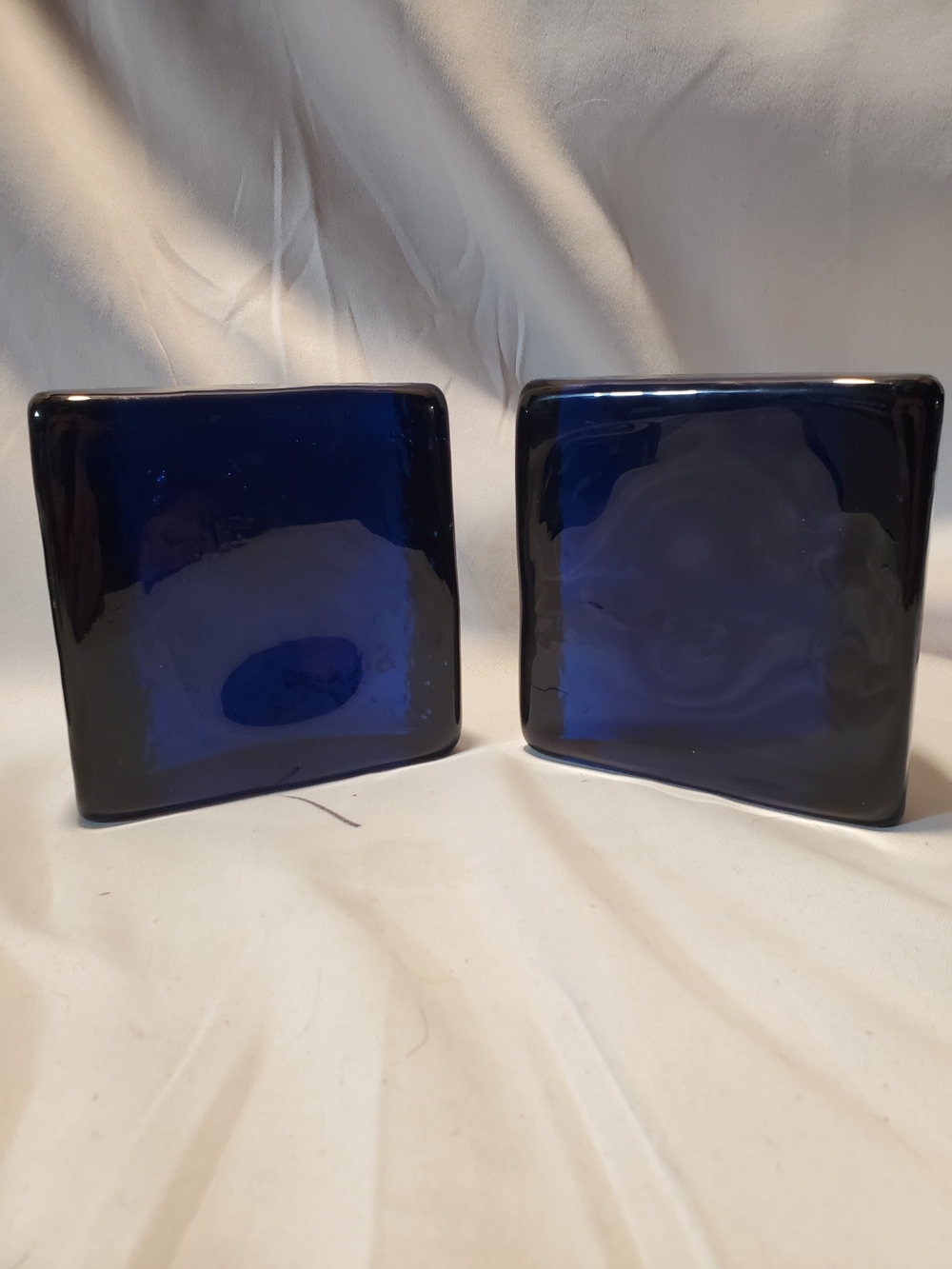 Blenco Bookends Lot Of 2 MCM Cobalt Blue Half Moon Glass #434 Wayne Husted